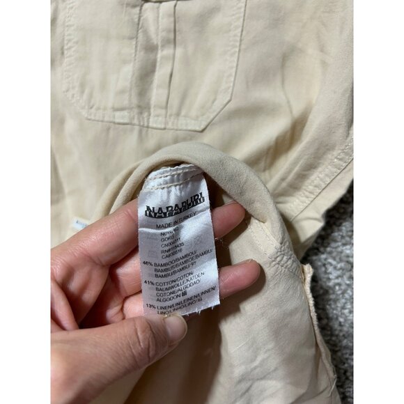 Napapijri Mens XXL Beige Long Sleeve Button-Up Shirt W/ Embroidered Logo - Picture 7 of 9